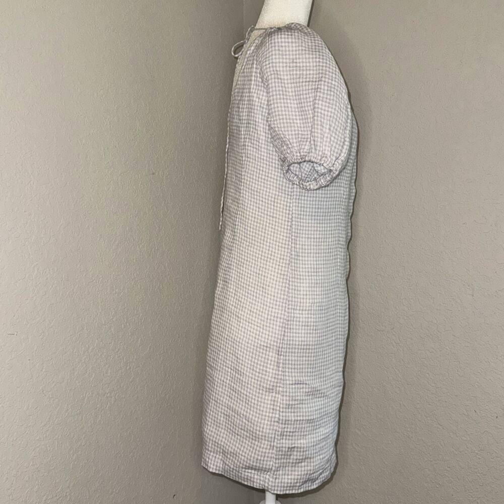 J. Crew Cottage Dress Women's 00 Blue White Gingham Linen Casual Puff Sleeve - Picture 2 of 10